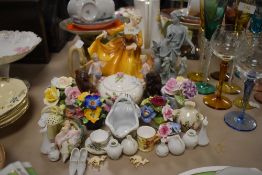 A selection of figurines and ornaments including miniature royal Worcester cabinet cup.