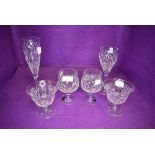 A selection of named glass wares including Tudor dessert glasses, two Bohemia brandy glasses and
