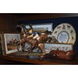 A selection of horse themed and racing items including figures AF and prints etc