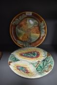 Two antique Majollica styled dishes having cabbage style designs
