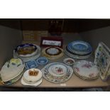 A varied lot of plates, saucers and trinket dishes, including Royal Doulton, Wedgwood and more.