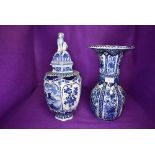 Two pieces of modern Dutch blue and white delft style wares including vase and lidded urn