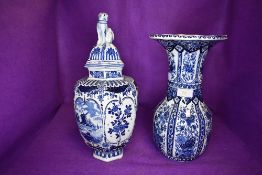 Two pieces of modern Dutch blue and white delft style wares including vase and lidded urn