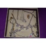 A selection of diamante and similar necklaces and earrings