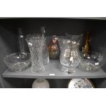 A selection of glass bowls and vase including hand cut and transfer printed