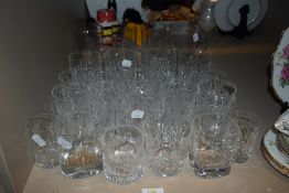 A good quantity of mixed glass including cut glass tumblers and etched examples.