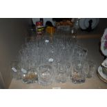 A good quantity of mixed glass including cut glass tumblers and etched examples.