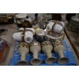 A mixed lot of items including binoculars, studio pottery goblets, Royal Grafton 'majestic' cups and