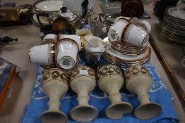 A mixed lot of items including binoculars, studio pottery goblets, Royal Grafton 'majestic' cups and