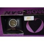 A lady's black fashion wrist watch by Morgan having diamante decoration