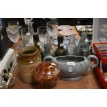 A collection of vintage bottles,ceramics and a Robertsons mince meat jar.