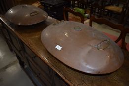 A pair of Antique copper bed warming pans, approx. width 57cm