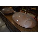A pair of Antique copper bed warming pans, approx. width 57cm