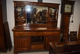 A Victorian mahogany mirror back sideboard , part restored, width approx. 180cm