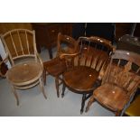 Four assorted 19th Century and later chairs including spindle back carver