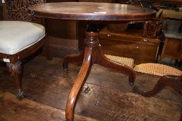 A 19th Century mahogany pedestal table, cut down height, having circular top over turned column