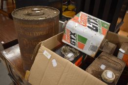 A selection of oil cans including drum named for Daimler and Lanchester