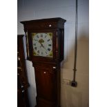 A traditional oak and mahogany longcase clock, having painted dial named for Phillipson,