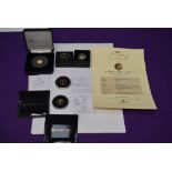 Four Gold Coins, a Tristan Du Cunha 22ct 400 anniversary gold proof 1/4 Laurel, weight 2g with