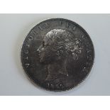 A Queen Victoria Young Head 1849 Silver Half Crown, large date?