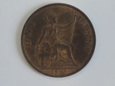 A Queen Victoria old Veiled Bust 1895 Penny, low tide, P 2mm from Trident