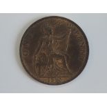 A Queen Victoria old Veiled Bust 1895 Penny, low tide, P 2mm from Trident