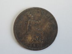 A Queen Victoria Bun Head 1871 Bronze Penny