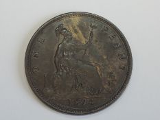 A Queen Victoria Bun Head 1874 Bronze Penny 6H