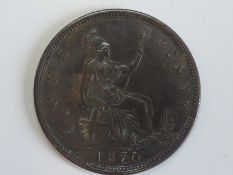 A Queen Victoria Bun Head 1870 Bronze Penny