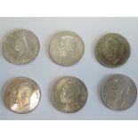 Six Silver Florins, 1891, 1911, 1928, 1931, 1935 & 1936