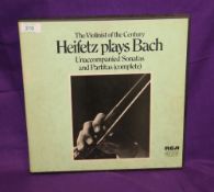 Heifetz plays Bach - rare recordings - three album set - box has some wear - vinyl is EX