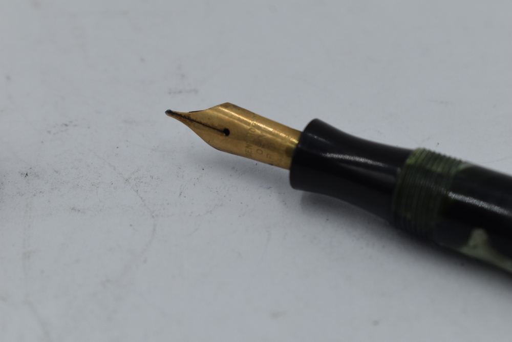 A Mentmore Auto Flow leverfill fountain pen in Green marble, single narrow band to cap with Mentmore - Image 2 of 2