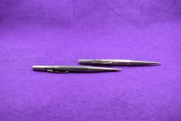Two Sterling silver Long Life mechanical pencils. One engraved ARVO