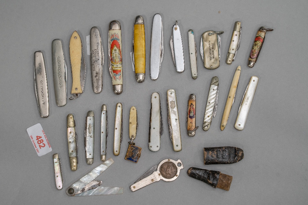 A selection of vintage and antique pen knives including collectable, coronation and mother of