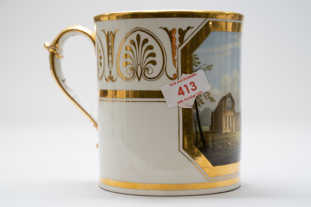 A large sized antique porcelain mug or cup by Flight Barr and Barr Royal Works Worcester, having a - Image 2 of 6