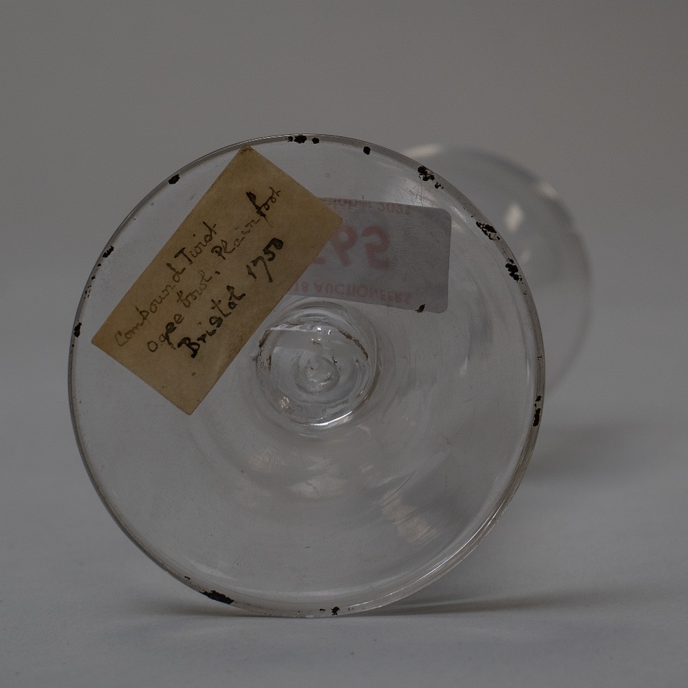 A circa 1750 wine glass gauze opaque stem surrounded by single ribbon. - Image 2 of 2