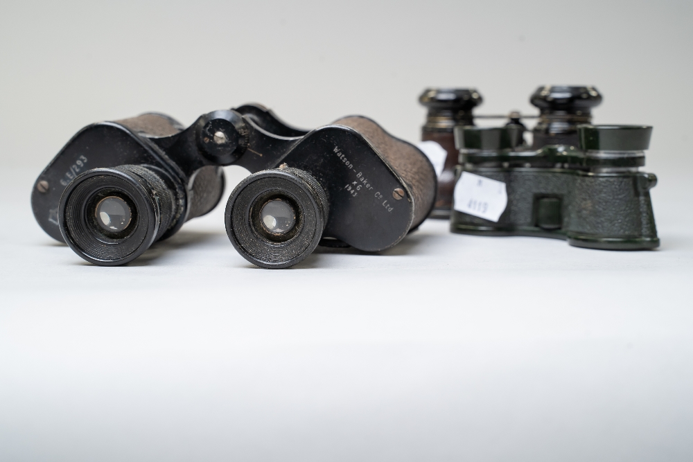 Three pairs of vintage binoculars including a set of Watson Baker dated 1943 6.E/293 6839 and two - Image 2 of 2
