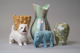 A selection of mid century ceramics including Sylvac west highland terrier, Sylvac bamboo effect