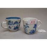 Two Chinese export hard paste tea cups including one in traditional willow wear design and similar