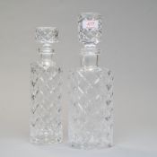 A set of eight champagne flutes and two decanters having stickers stating Echt Bleikkristall