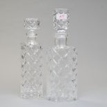 A set of eight champagne flutes and two decanters having stickers stating Echt Bleikkristall