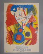 a vintage advertising poster in a mid century style for Printmakers central school of art and