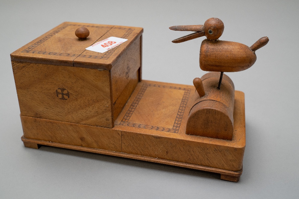A 20th century cigarette smokers mechanical dispenser having a light mahogany outer case with - Image 4 of 5