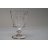 A 19th century goblet, engraved with Sunderland bridge and sailing ship, cartoushe having initials