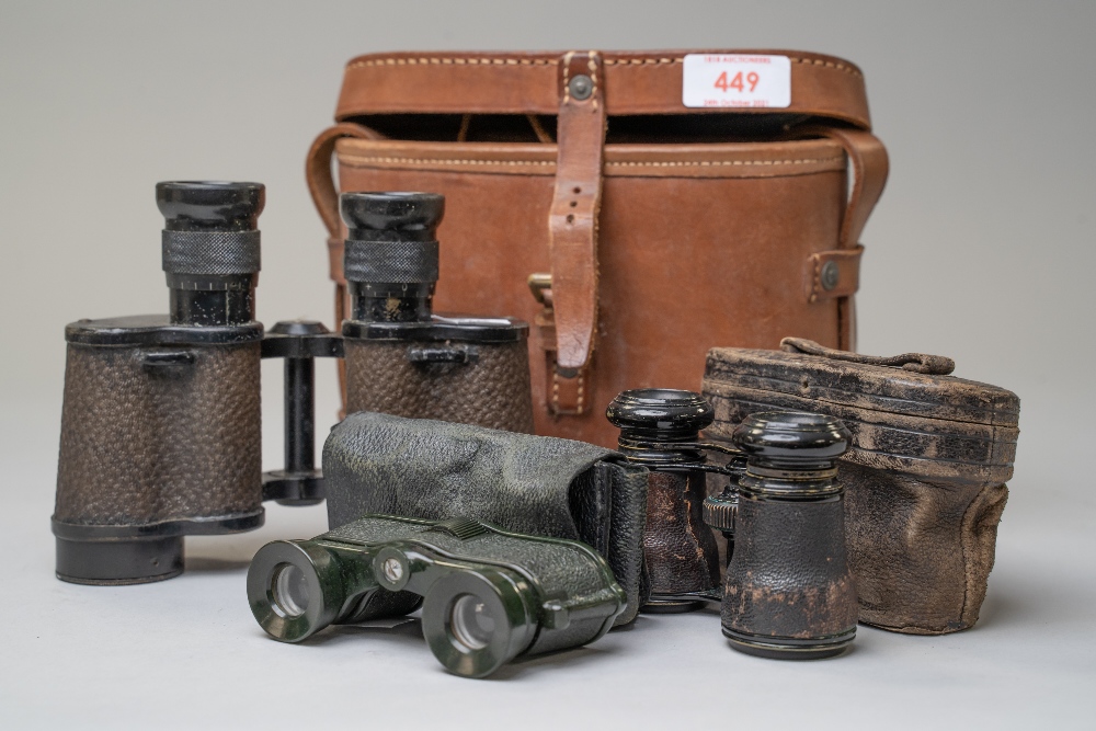 Three pairs of vintage binoculars including a set of Watson Baker dated 1943 6.E/293 6839 and two