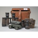 Three pairs of vintage binoculars including a set of Watson Baker dated 1943 6.E/293 6839 and two