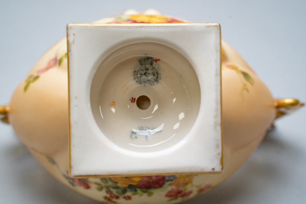 A Royal Worcester dragon boat or fruit bowl having a footed base with hand decorated floral work - Image 2 of 3