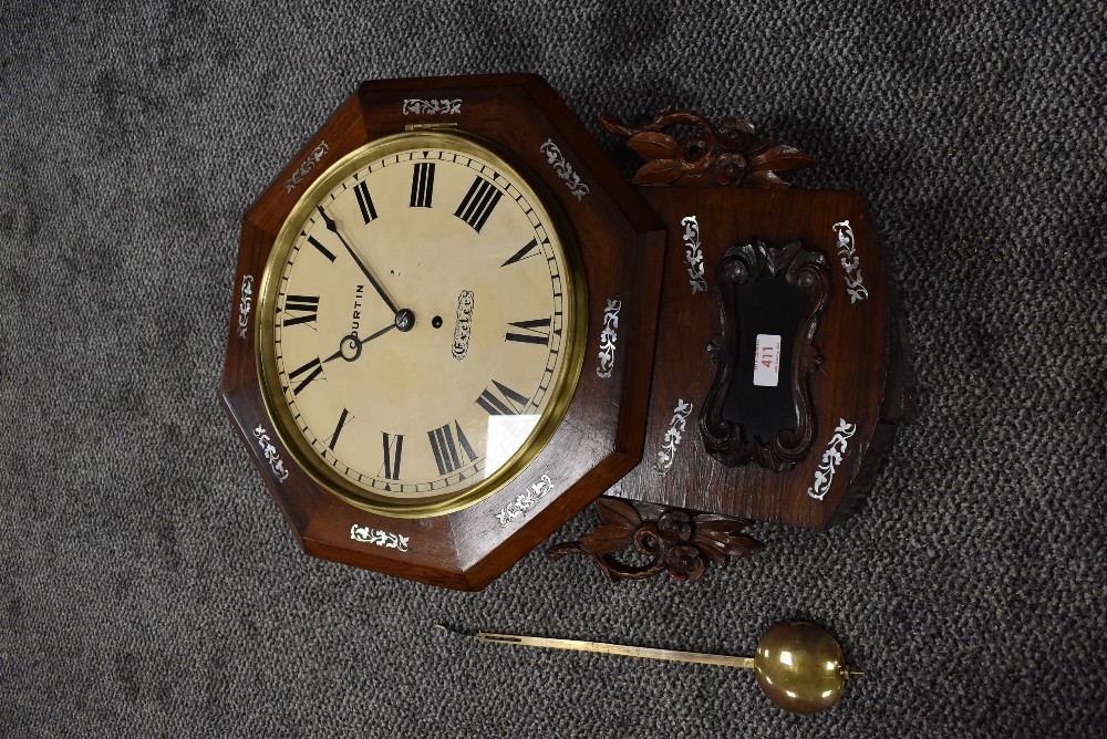 An American styled drop dial wall clock. Having a fusee movement with painted face for Exeter