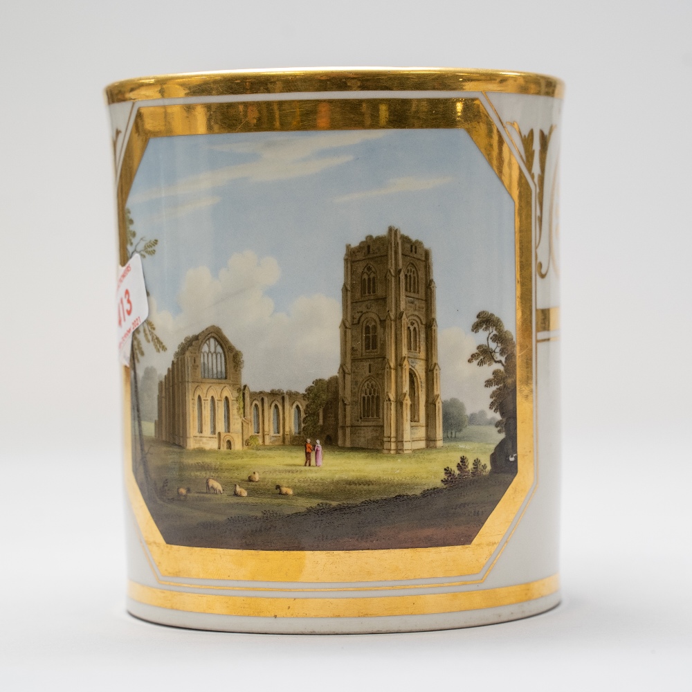A large sized antique porcelain mug or cup by Flight Barr and Barr Royal Works Worcester, having a