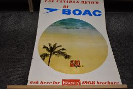 a vintage advertising poster for BOAC air travel for Caribbean USA Canada and Mexico 1968